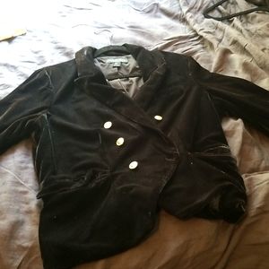 Rachel Zoe Black Velvet Blazer Cropped Fitted Smoking Jacket Brass Buttons XL